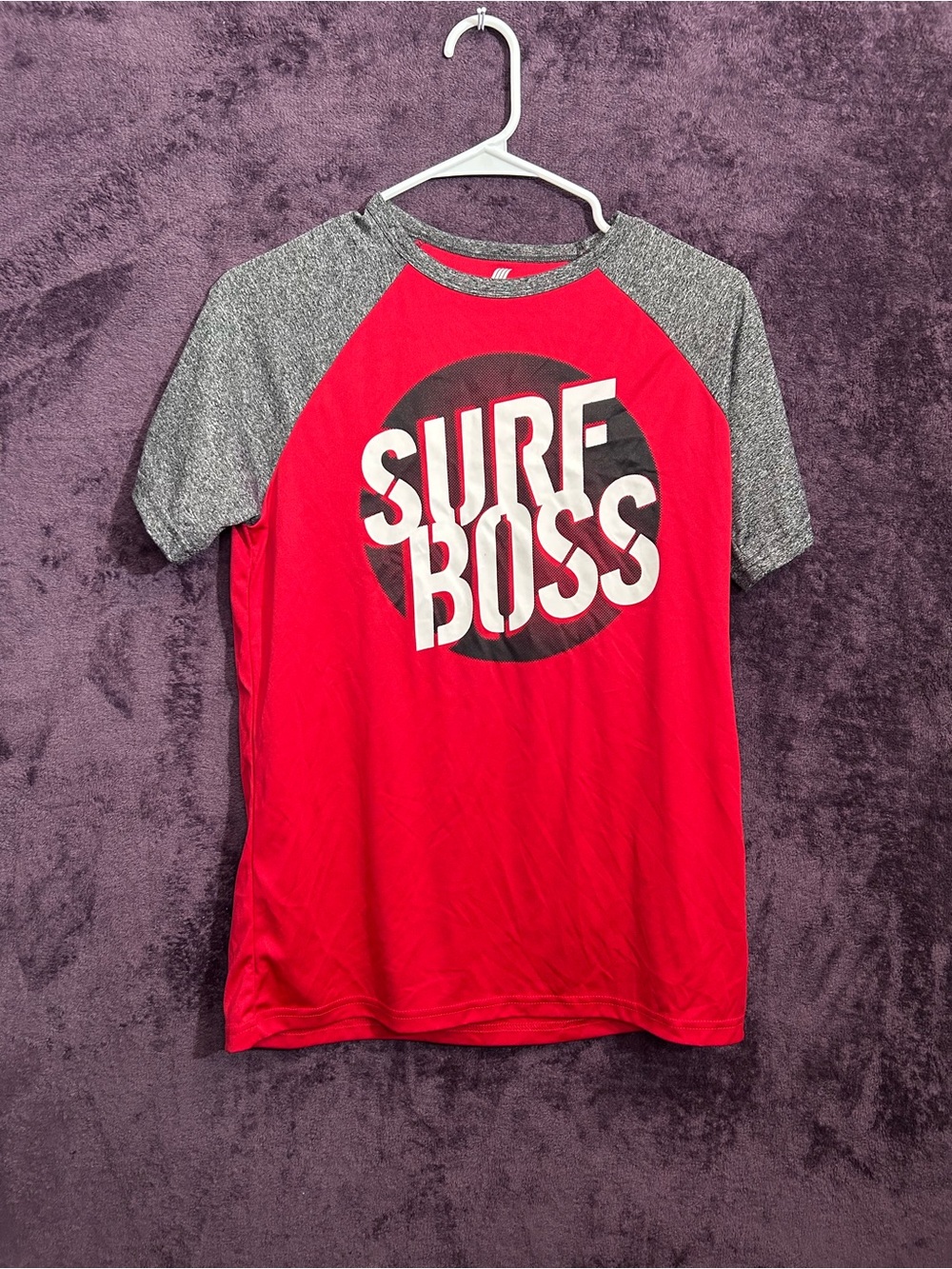 Place Boys Red Raglan Graphic Tee with Gray Sleeves